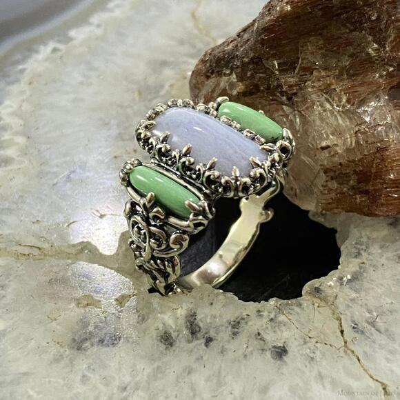 Carolyn Pollack Sterling Silver Blue Lace Agate & Green Variscite Ring For Women - Picture 3 of 10